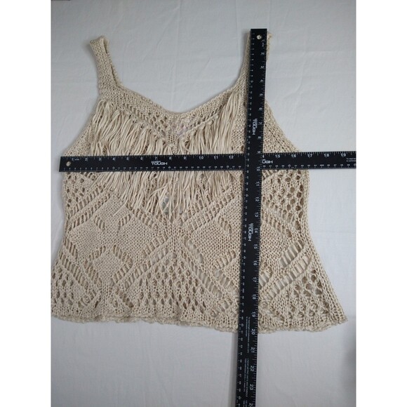 NWT Honey & Sparkle Crochet Tank Top Sz M Beige Tan Hippie Festival Fringe Boho - Picture 7 of 11